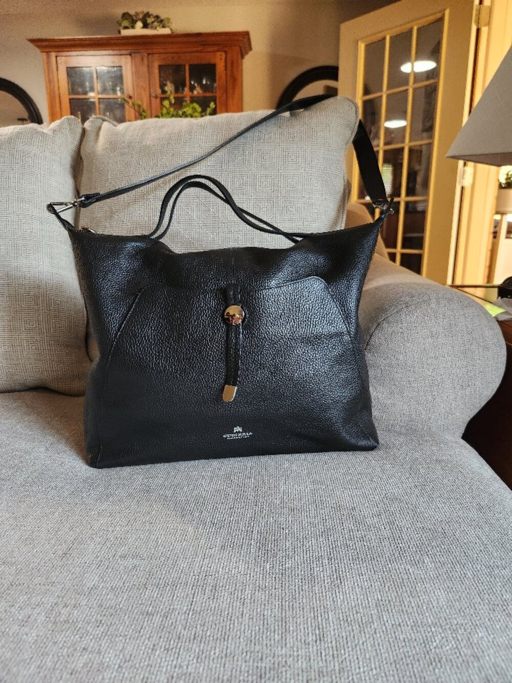 Cuoieria Fiorentina high quality pebble leather convertible tote black pebble
